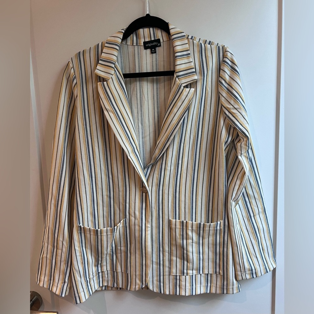 Originality Striped Yellow and Blue Blazer